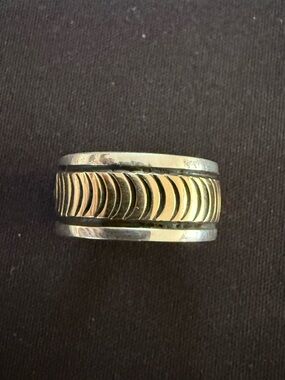 14k gold and sterling Navajo artist Bruce Morgan handmade thick ring. Size 6